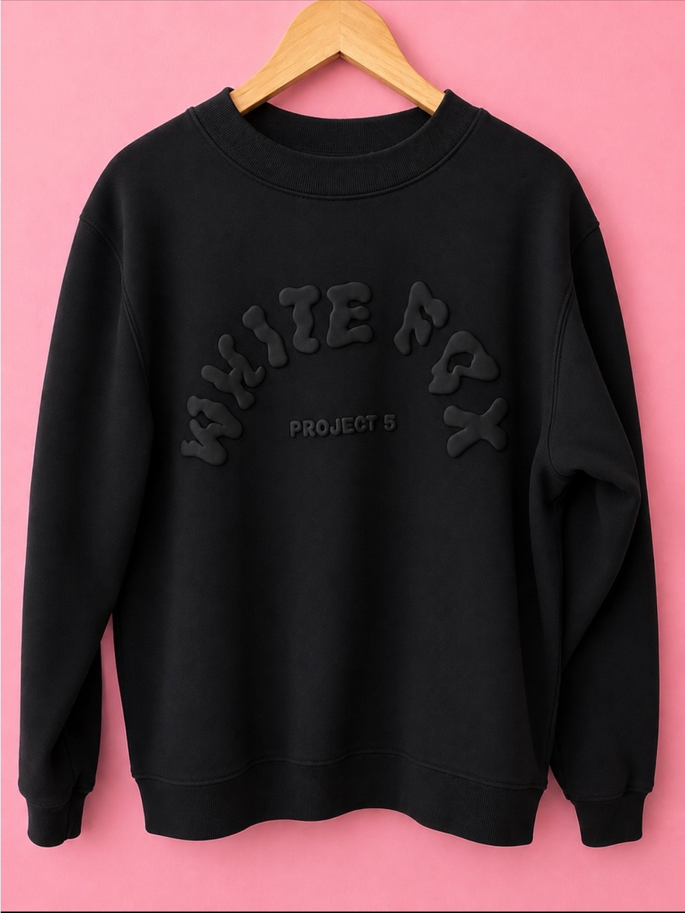 White Fox Boutique Black Puff Letter Crewneck Sweatshirt